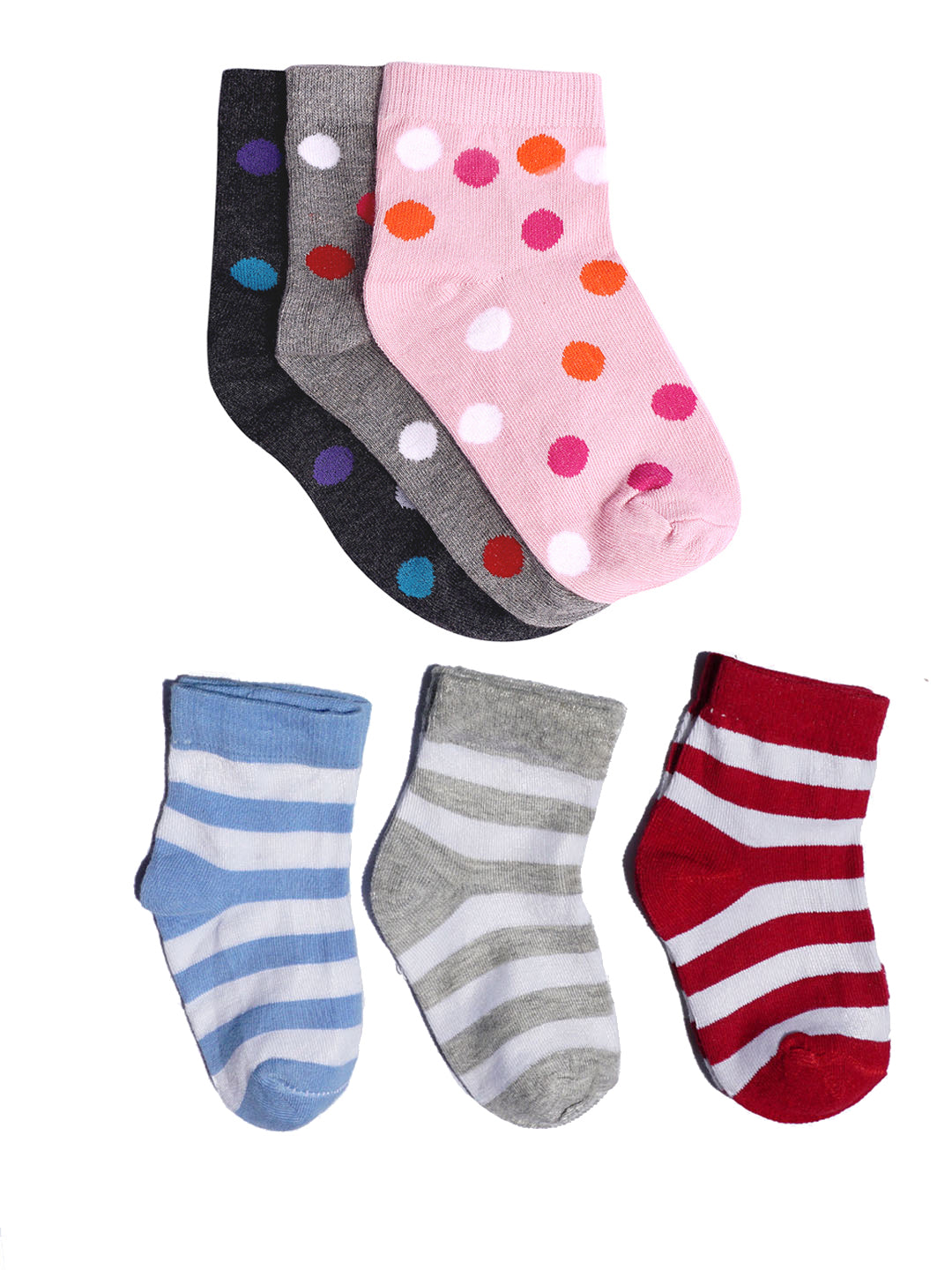 Super soft Organic Cotton Baby Unisex Kids socks, Stripes and Dot - Pack of 6