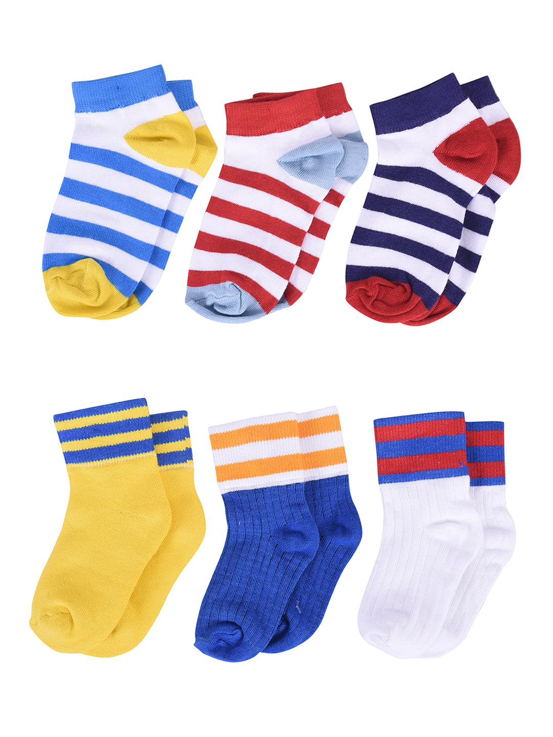 Organic Cotton Anti-Odor Bamboo Kids Sports Socks | Anti-Bacterial | Soft & Breathable | Stripe Sports Socks | Unisex | Multicolor | Pack of 6