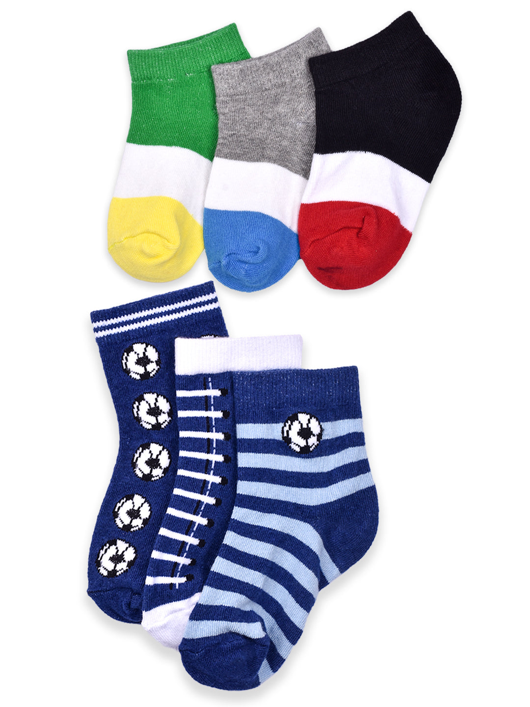 Super soft Organic Cotton Baby Unisex Kids socks, Blue Baseball & Low Cut - Pack of 6