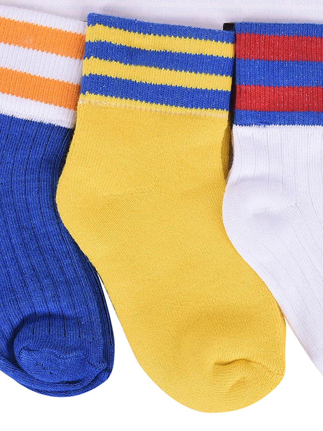 Organic Cotton Anti-Odor Bamboo Kids Sports Socks | Anti-Bacterial | Soft & Breathable | Stripe Sports Socks | Unisex | Multicolor | Pack of 6