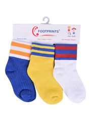 Organic Cotton Anti-Odor Bamboo Kids Sports Socks | Anti-Bacterial | Soft & Breathable | Unisex | Multicolor | Pack of 3