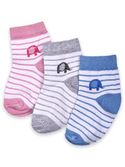 Super soft Organic Cotton Baby Unisex Kids socks, Multicolored Elephant - Pack of 3